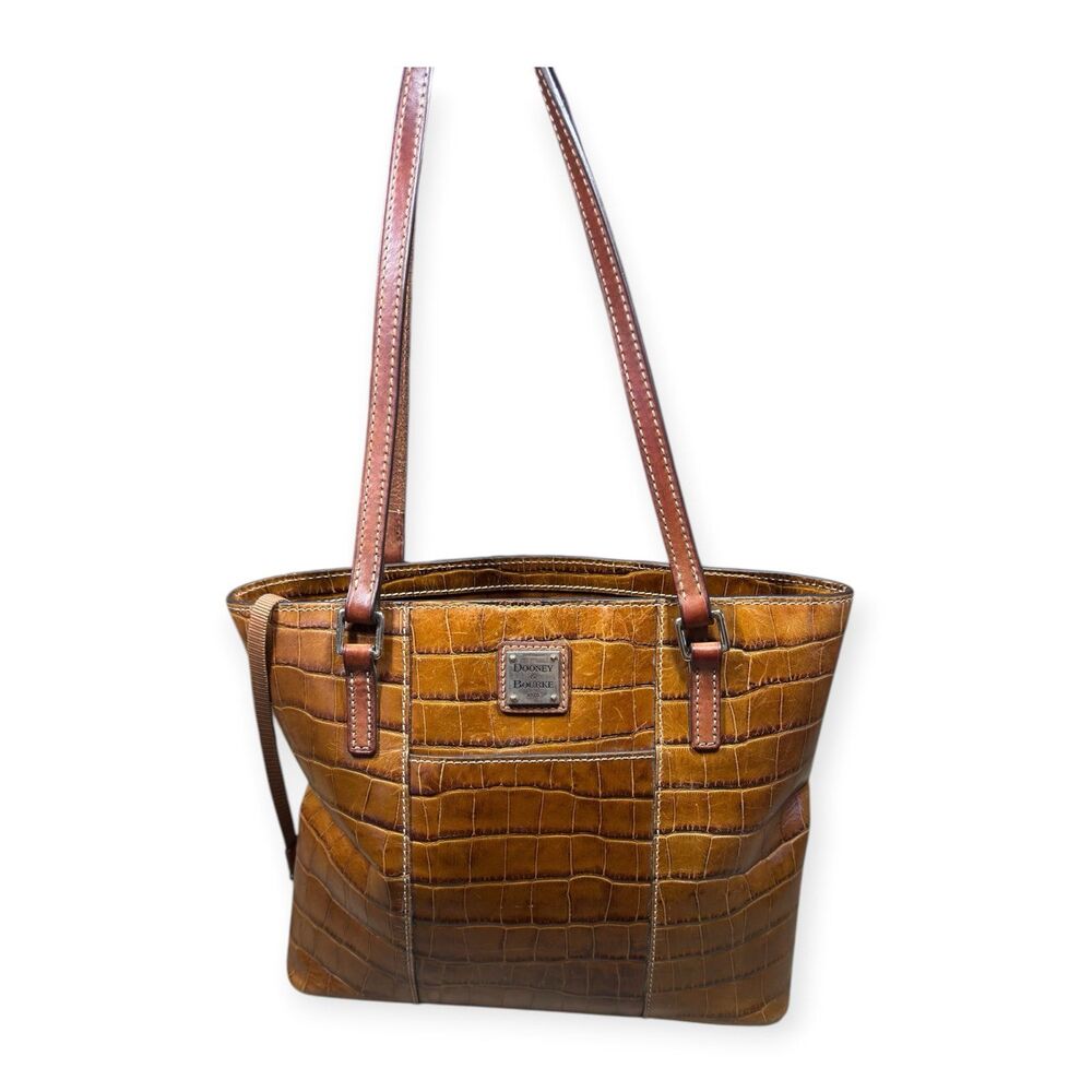 Dooney & Bourke Brown Leather Bag Crocodile Large Tote Purse Carryall Vintage